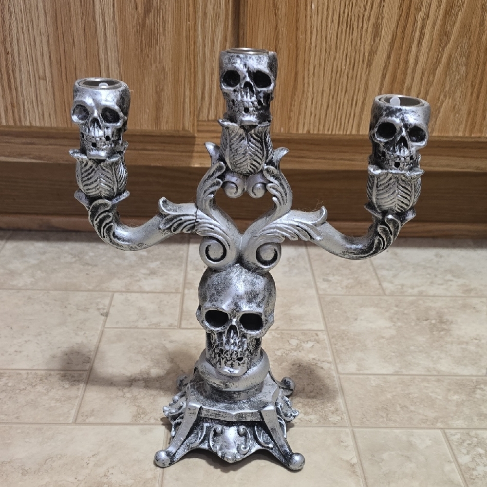 Silver Skull Candelabra